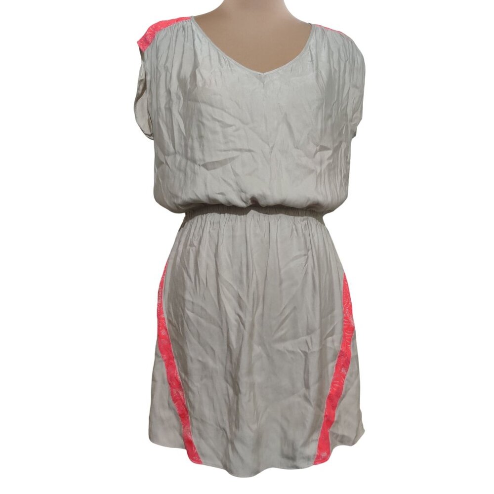 Express Womens Dress V-Neck Dress Lightweight Pink Lace Light Taupe Grey Size M